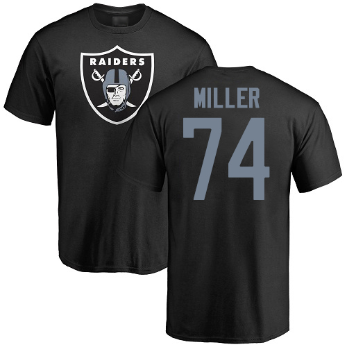 Men Oakland Raiders Black Kolton Miller Name and Number Logo NFL Football #74 T Shirt->nfl t-shirts->Sports Accessory